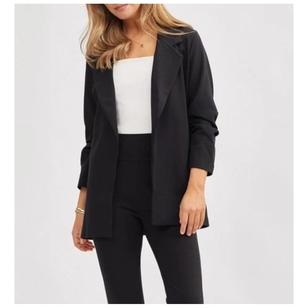 Dear Scarlett Blazer Women's Plus Size 2X Black Open Front Rusched Sleeves NWT